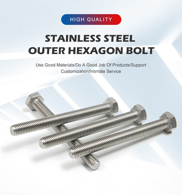 Extended Outer Hexagon Bolt with Full Thread and Plain Finish Made of Stainless Steel
