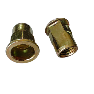 HALF HEX Semi-Hex Threaded Rivet Nut in Yellow Zinc-Plated Carbon Steel with Flat Head