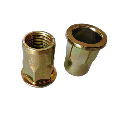 HALF HEX Semi-Hex Threaded Rivet Nut in Yellow Zinc-Plated Carbon Steel with Flat Head