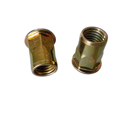 HALF HEX Semi-Hex Threaded Rivet Nut in Yellow Zinc-Plated Carbon Steel with Flat Head