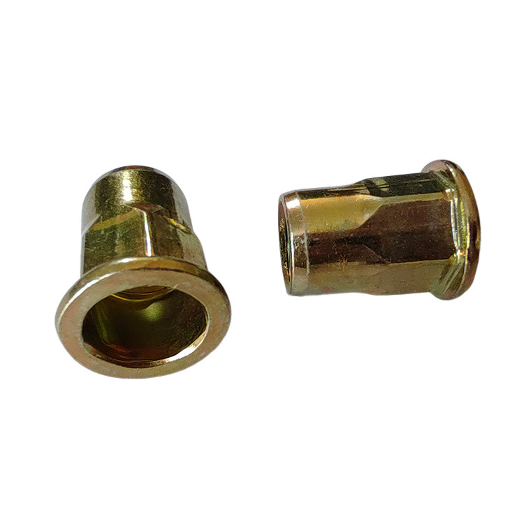 HALF HEX Semi-Hex Threaded Rivet Nut in Yellow Zinc-Plated Carbon Steel with Flat Head